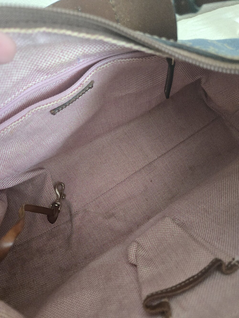 Dooney & Bourke Blue Denim Logo Hobo with Brown Trim, Medium East/West Slouch - Picture 15 of 17